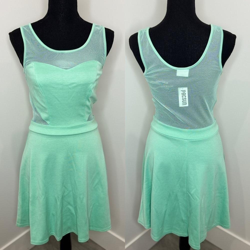 Pacsun Light Blue/Green Mesh Back & Sides Skater Dress (M)